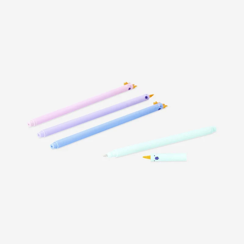 Multi-coloured gel ink pens with parrot topper - 4 pcs