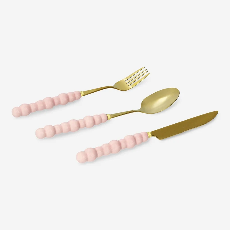 Cutlery set with pink bubble handles - 3 pcs