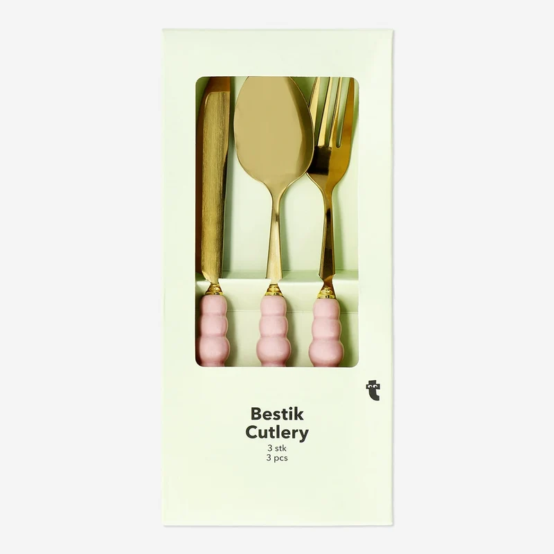 Cutlery set with pink bubble handles - 3 pcs