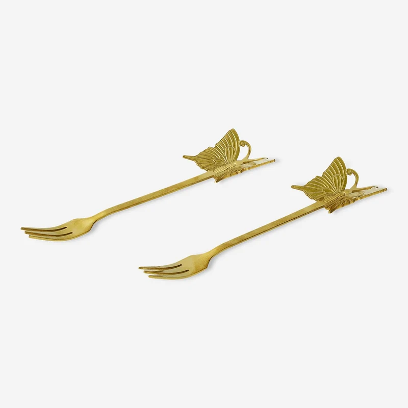 Gold snack forks with butterflies - 2 pcs