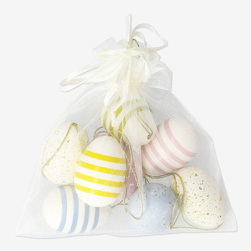 Easter egg ornaments with stripes and dots - 6 pcs