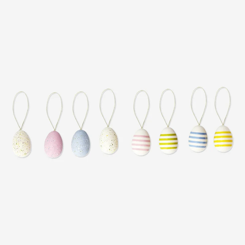 Easter egg ornaments with stripes and dots - 6 pcs
