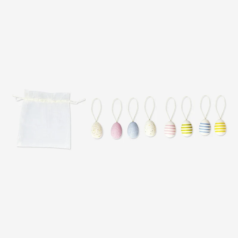 Easter egg ornaments with stripes and dots - 6 pcs