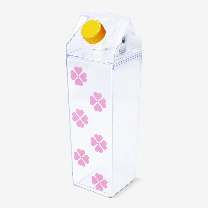 Milk carton shaped pink drinking bottle - 500 ml