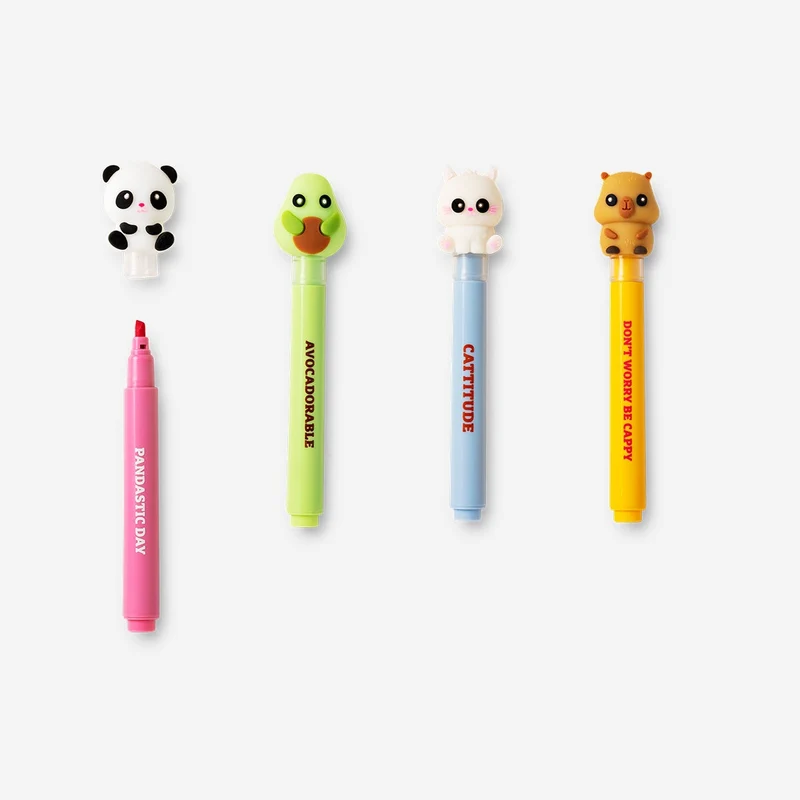 Highlighters with animal toppers - 4 pcs
