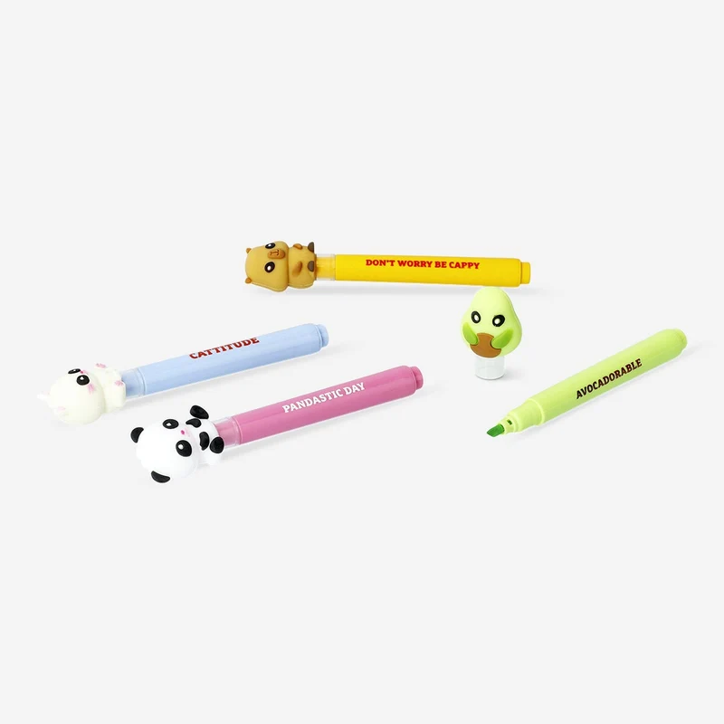 Highlighters with animal toppers - 4 pcs