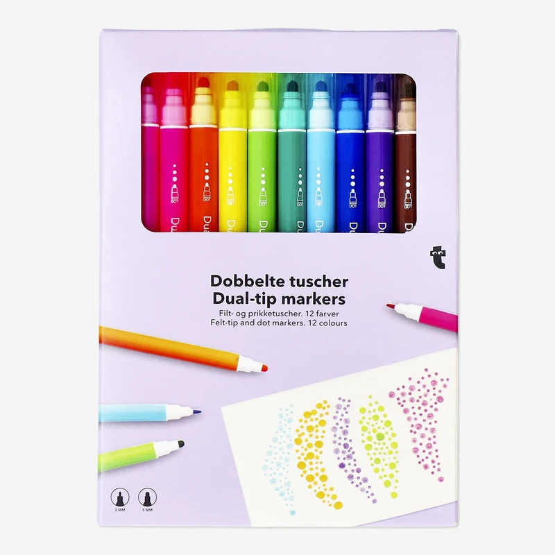 Dual tip felt markers - 12 pcs