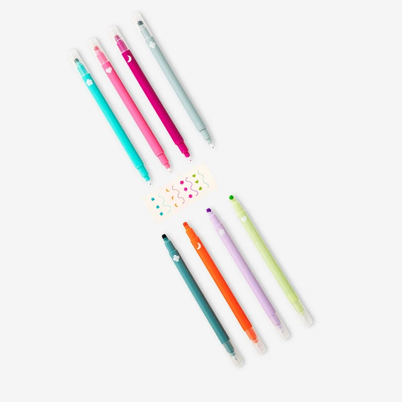 Dual-tip markers with fineliners and stamps - 12 pcs
