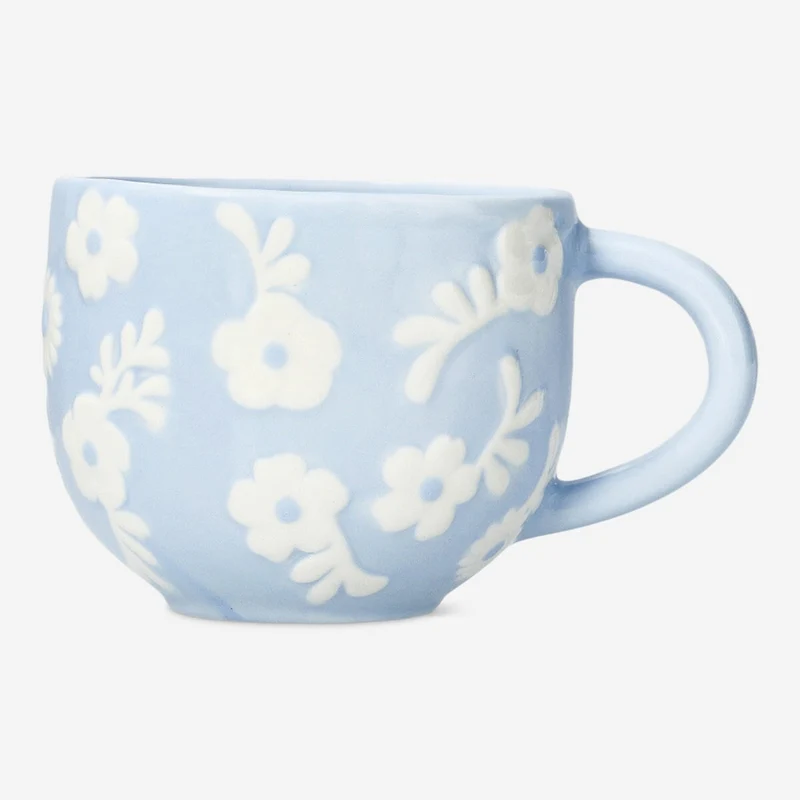 Blue mug with white flowers - 400 ml