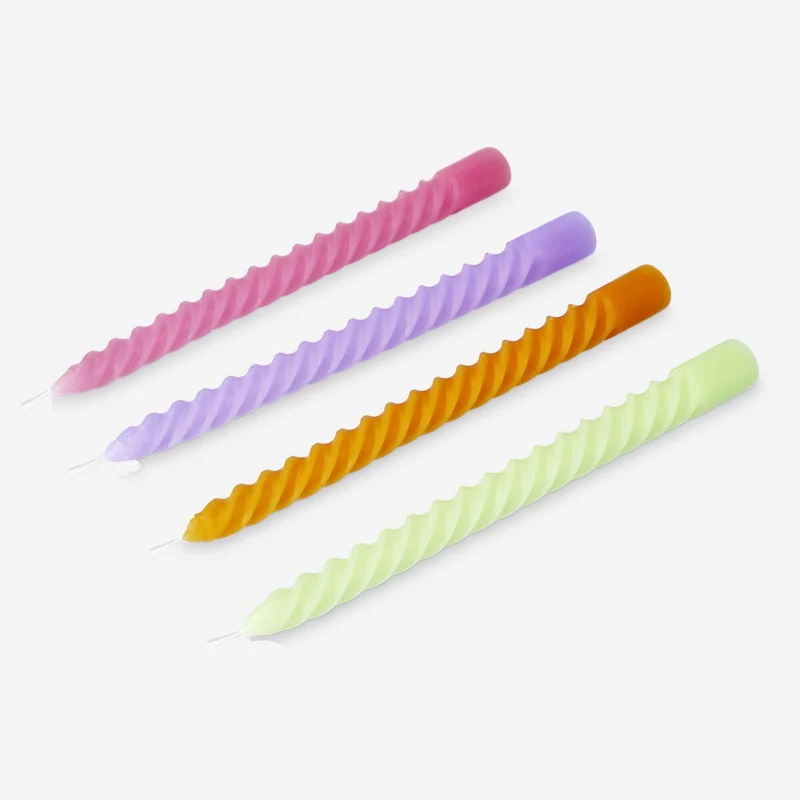 Multi coloured twisted dinner candles - 4 pcs
