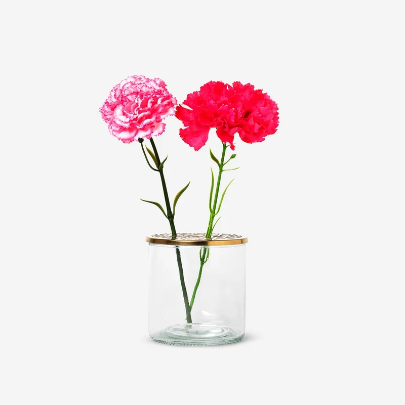 Vase with metal lid with holes
