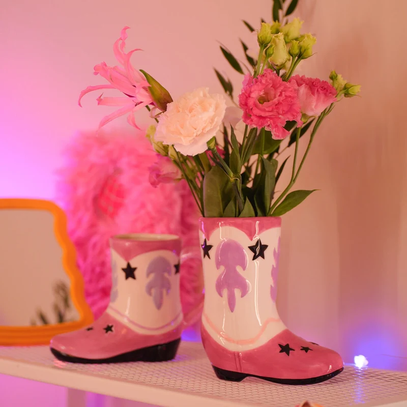 Cowboy boot shaped vase