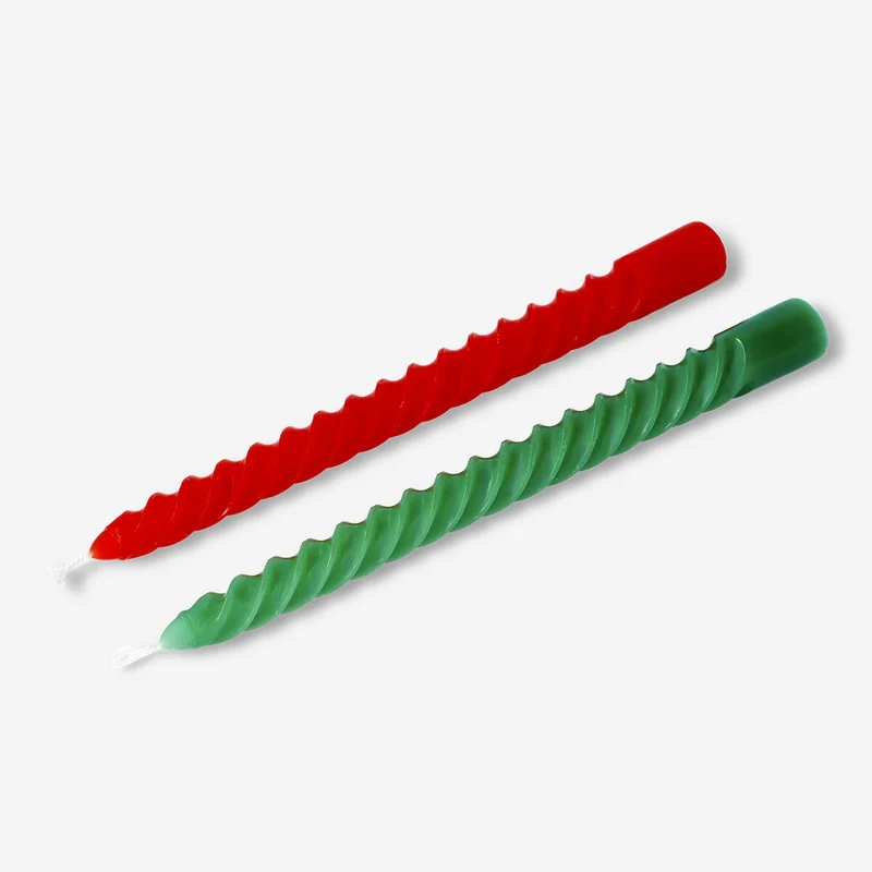 Twisted Dinner Candles in Red and Green - 4 pcs