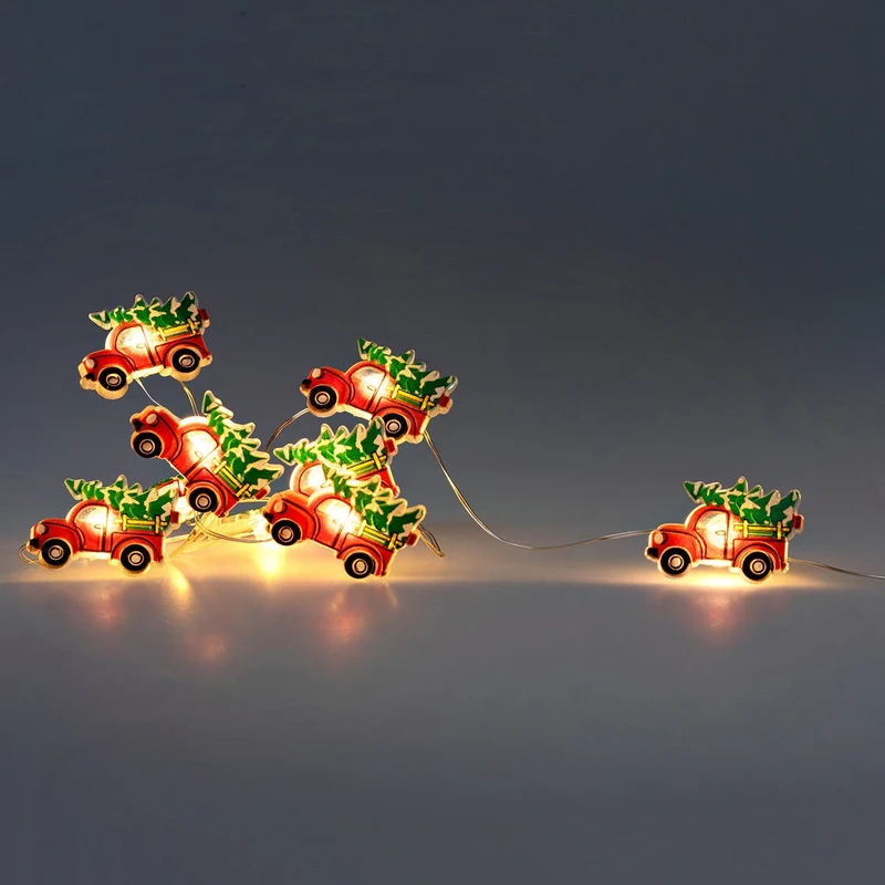 String lights with red cars and Christmas trees - 228 cm