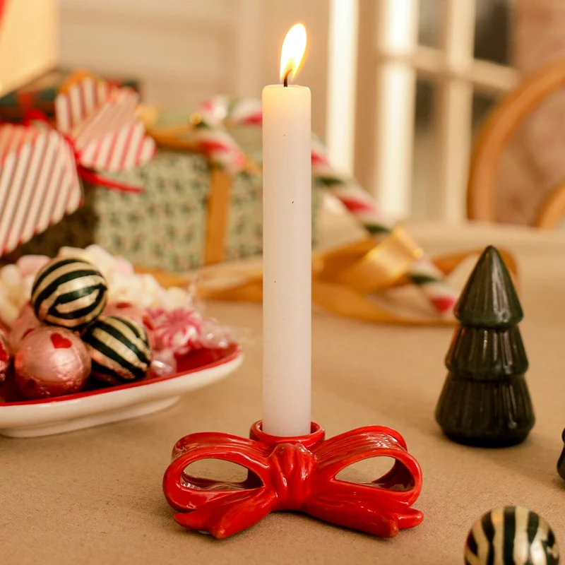 Red bow candle holder