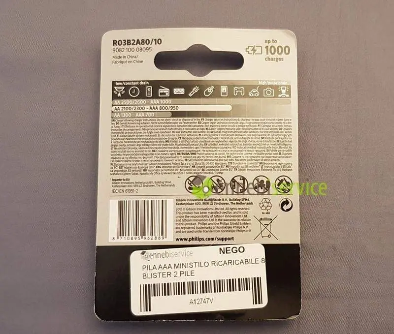 Pila aaa ministilo ricaricabile 800ma blister 2 pile Philips