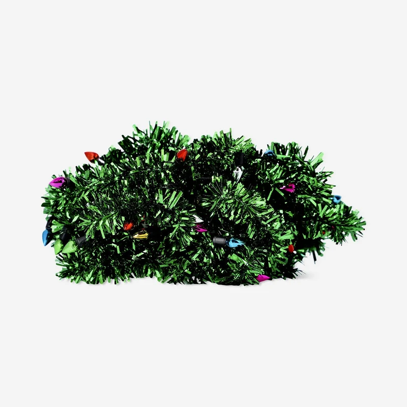 Green tinsel ribbon with baubles - 2 m