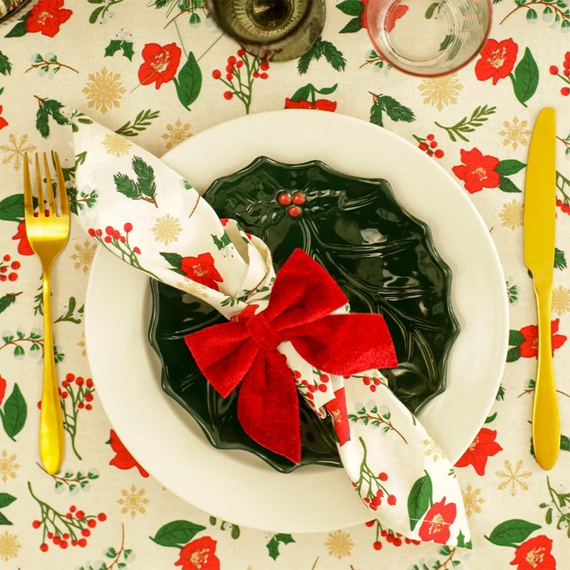 Cotton napkins with Christmas flowers - 2 pcs