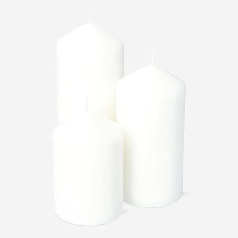 White Pillar Candles - 3 pcs