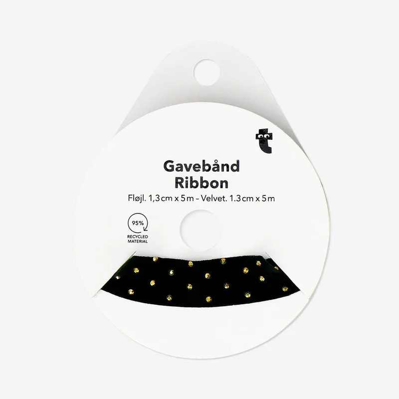 Green velvet ribbon with gold dots - 5 m