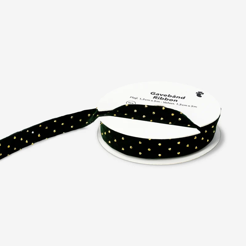 Green velvet ribbon with gold dots - 5 m