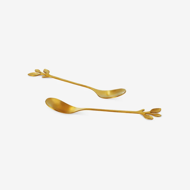 Gold dessert spoons with leaves - 2 pcs