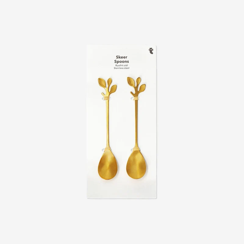 Gold dessert spoons with leaves - 2 pcs