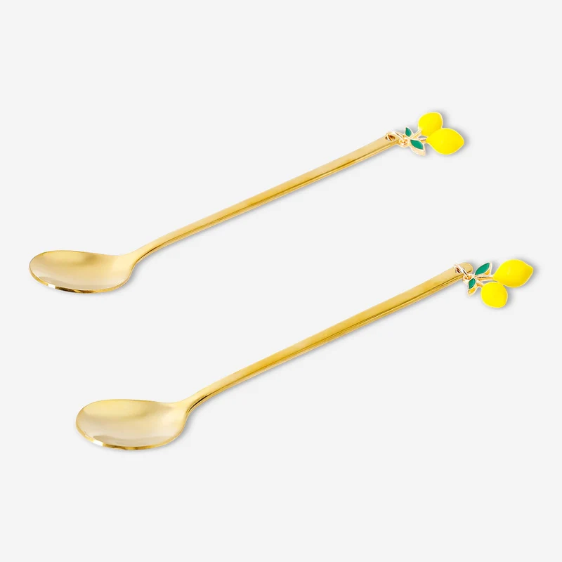 Gold dessert spoons with lemon decoration - 2 pcs
