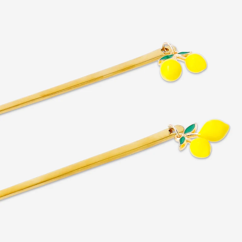 Gold dessert spoons with lemon decoration - 2 pcs