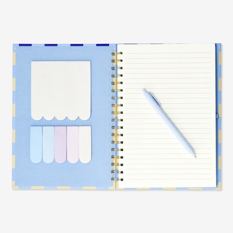Notebook. With ballpoint pen and sticky memos
