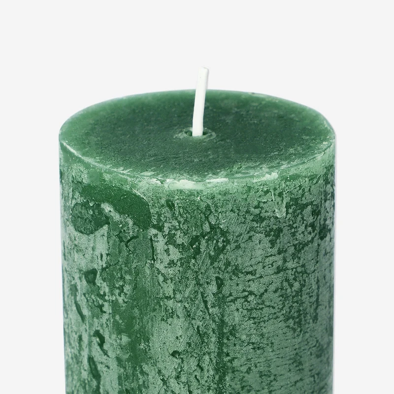Dark Green Rustic Pillar Candle - 8 cm