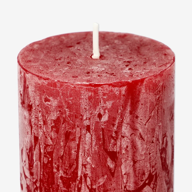 Dark Red Rustic Pillar Candle - 8 cm