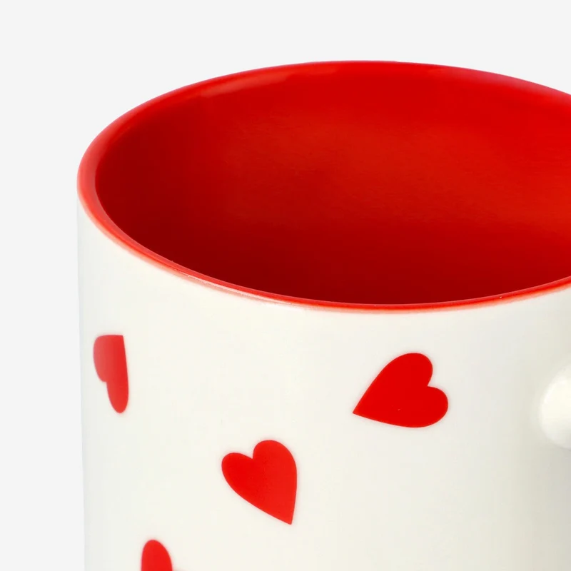 Mug with red hearts and red inside - 350 ml