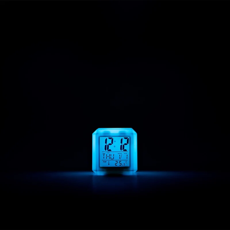 Digital alarm clock. Colour-changing