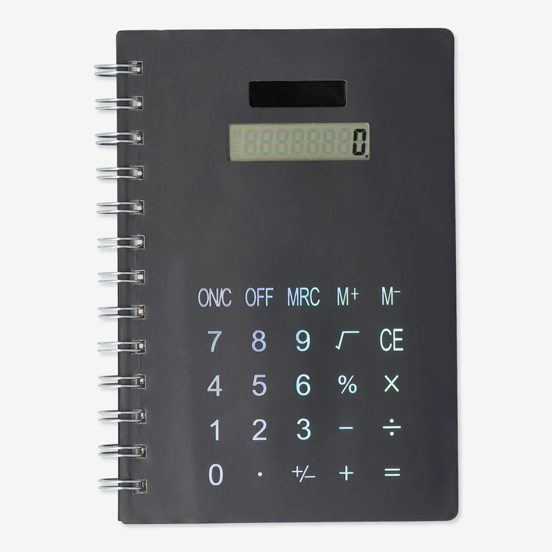 Notebook with calculator. Solar-powered