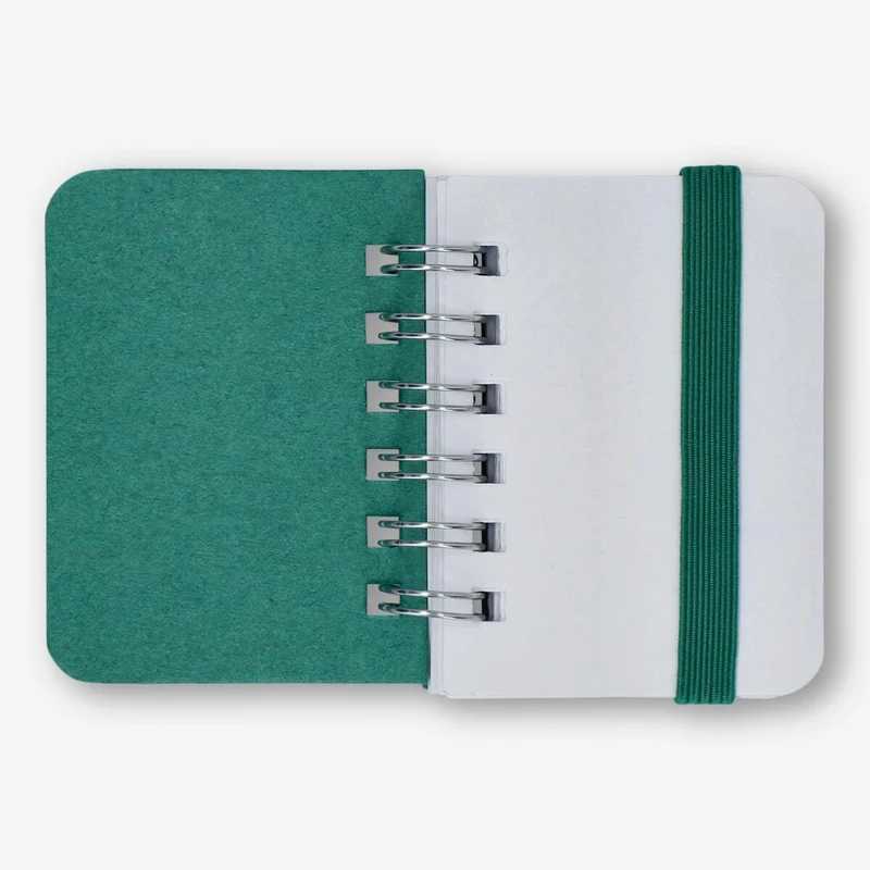 Green Mini Notebook with Blank Pages and Elastic Closure