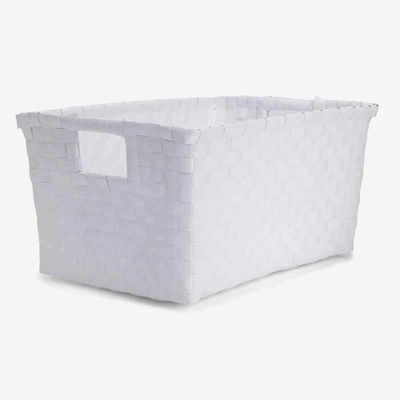 White Storage Basket in Braided Plastic