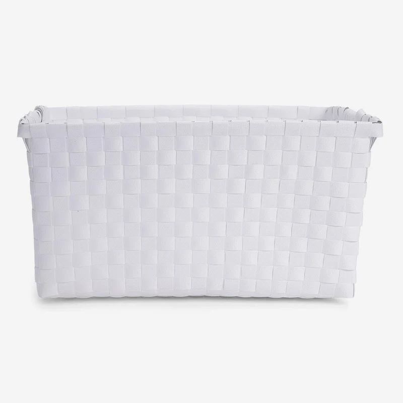White Storage Basket in Braided Plastic