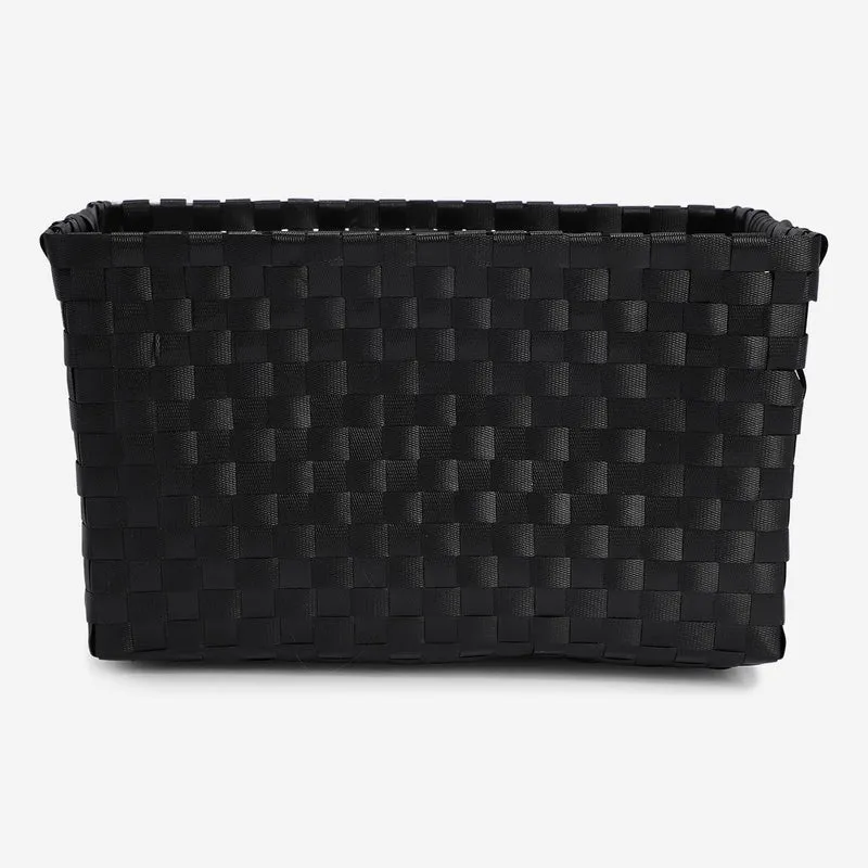 Black Storage Basket in Braided Plastic