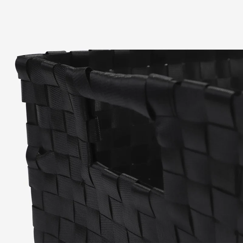 Black Storage Basket in Braided Plastic