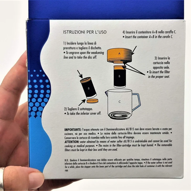 Filtro ricarica per caraffa demineralizzatore d’acqua per sistemi da stiro a vapore. AX/B15 Axor