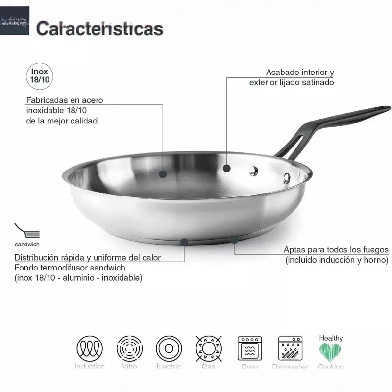 LACOR Padella Origin Acciaio Inossidabile 24cm - Modello 47324