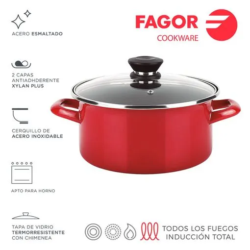 Pentola FAGOR OPTIMAX + COPERCHIO Ø20 rosso opaco