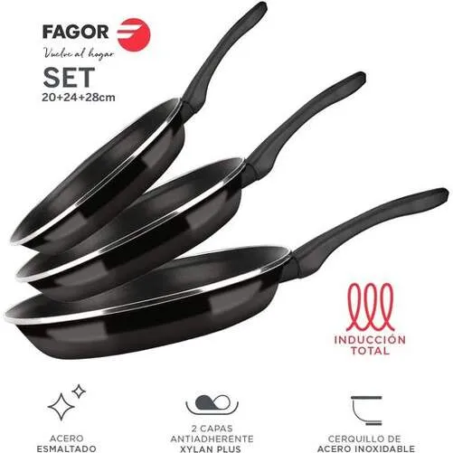 Set di padelle FAGOR OPTIMAX Ø20 Ø24 Ø28 nero