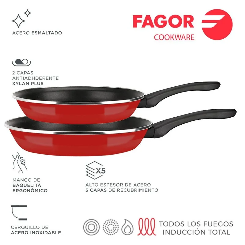 Set di padelle FAGOR OPTIMAX Ø20 Ø24 rosso opaco