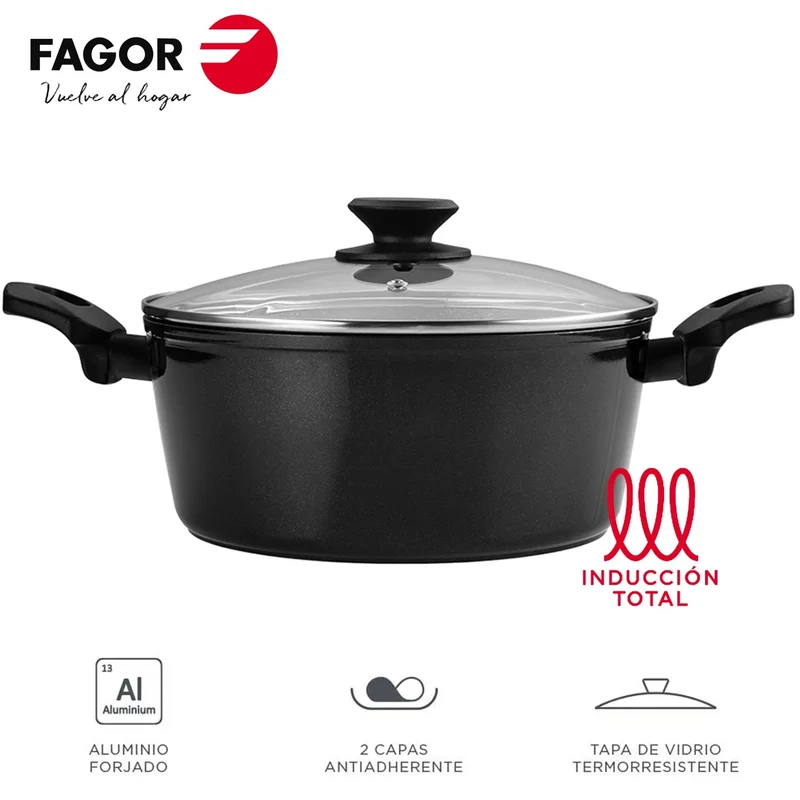 FAGOR Pentola VIVANT Nera + Coperchio Ø24