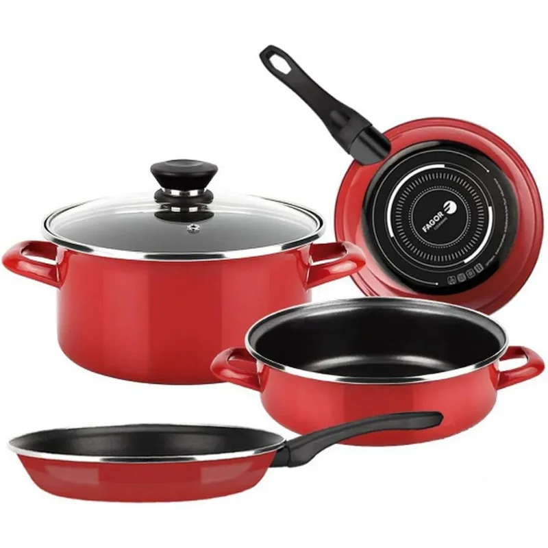 Batteria FAGOR MAXIMA Rossa 4 Pezzi + Coperchio Ø24