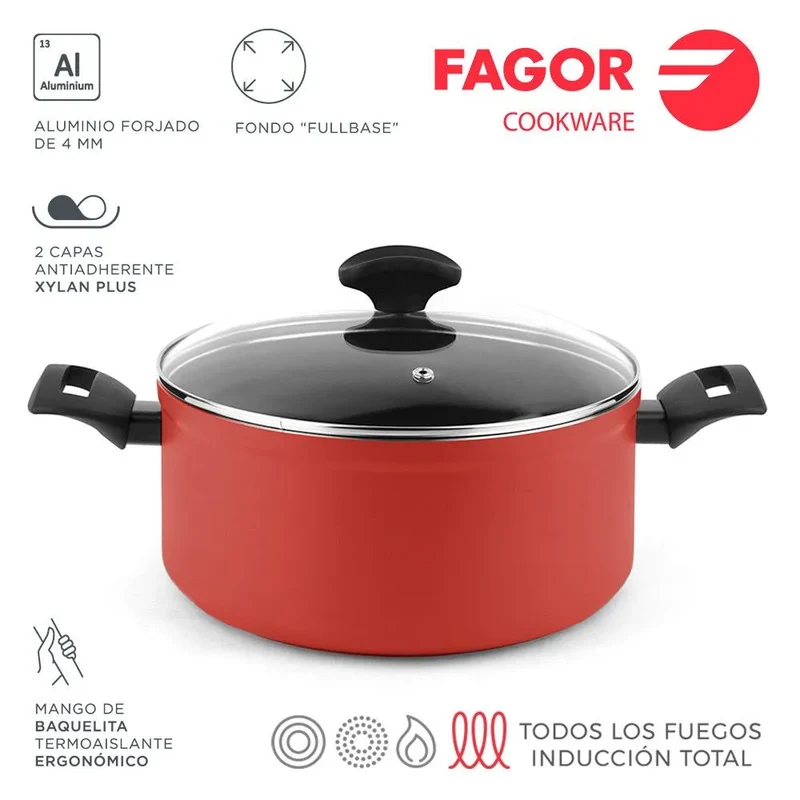 Pentola FAGOR MAXIMA rossa + Coperchio Ø20
