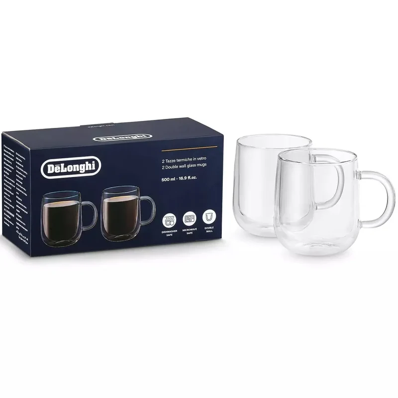 DeLonghi bicchieri in vetro a doppia parete, 500 ml, confezione da 2 DLSC327